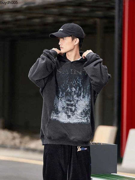 

0brq men's hoodies sweatshirts saint michael co branded fog dark virgin limited high street washable vintage hoodie, Black