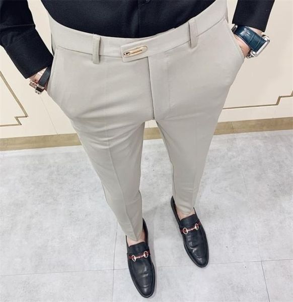 

casual slim fit mens dress pants streetwear suit pants men 34 gentlemen office trousers men all match ankle length 208992909, Black