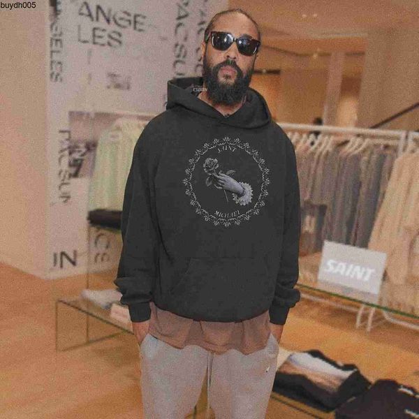 

ro6j men's hoodies sweatshirts jerry saint michael co branded fog high street old washed vintage hoodie, Black