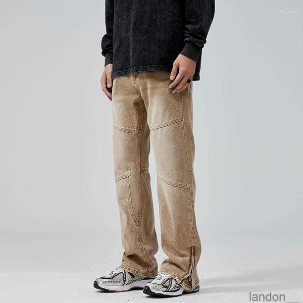 

men's jeans trendy 2023 autumn loose straight leg khaki pants american high street tide brand retro casual wide-leg trousers, Blue