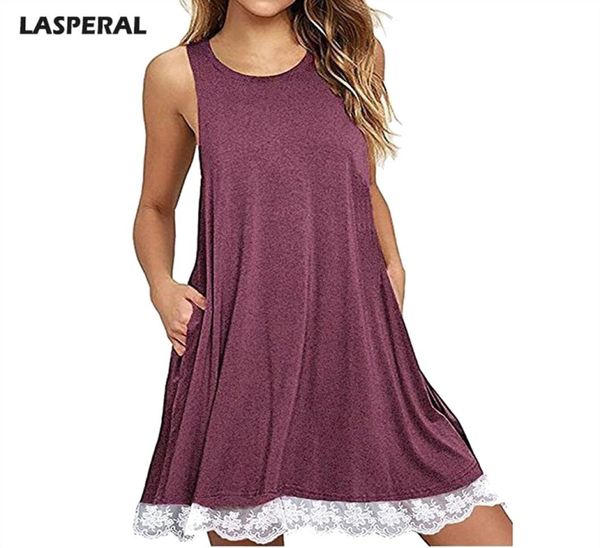 

lasperal women dress summer dress women casual sleeveless loose lace fashion oneck vestidos tank 688896, Black;gray