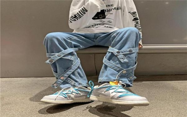 

men039s jeans long trousers hong kong style ruffian handsome boy casual bandage straight pants korean version wide tide brandme5017940, Blue