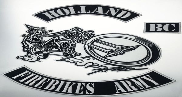 

new arrival holland firebikes army embroidered iron on for jacket vest leather sew on any garment large size back patch 6959008, Black
