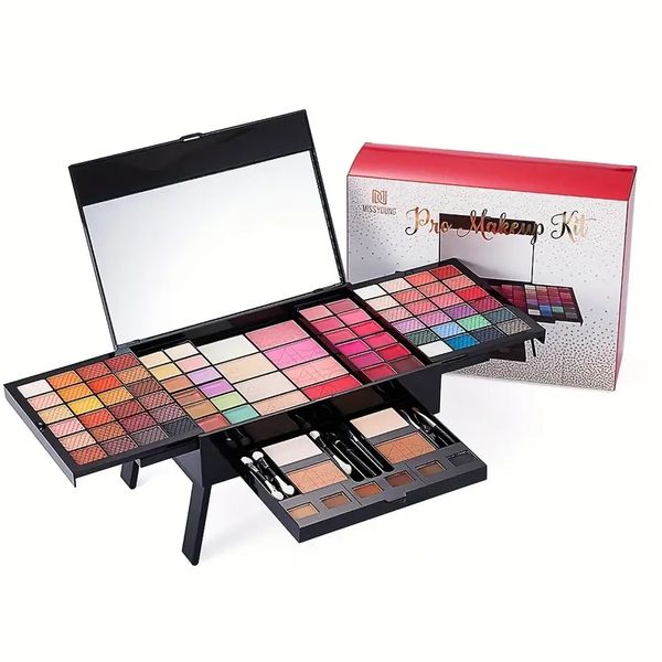 

90 colors piano makeup set - includes eyeshadow, blush, contouring, and matching brushes - complete makeup kit with mirror