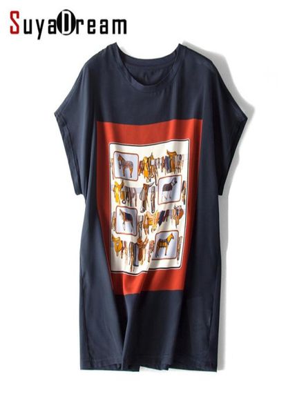 

women t shirt 100 real silk front print shirt short bat sleeved casual o neck t shirt 2019 spring summer navy white y190727018432627