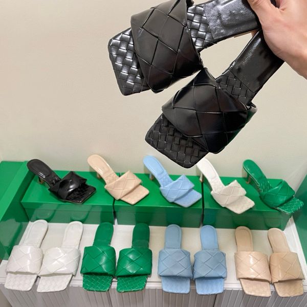 

designer b luxury women slippers sandals establishment calfskin insole heels 7cm scuff summer low heel slides flat slippers flip flops fashi, Black