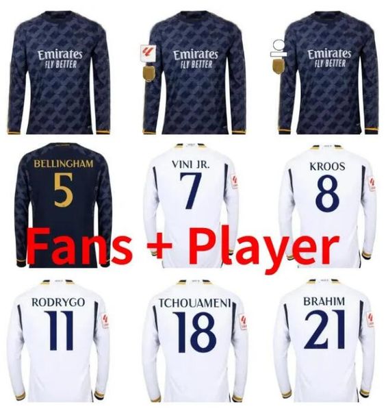 

23 24 long sleeve real madrids soccer jerseys player version rodrgo bellingham 2023 vini jr tchouameni camavinga football shirt camiseta de, Black;yellow