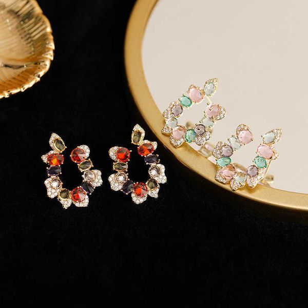 

luyi spring and summer colorful u-shaped earrings with zircon micro inlay luxury immortal aura earrings and earrings, Golden