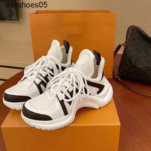 

design brand archlight lvity casual shoes b22 women's arch bare calf leather lace platform color block men's sneakers, Black