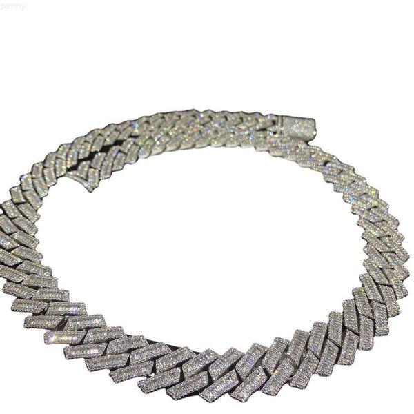 

custom luxury 18mm men's jewelry moissanite 925 sterling silver vvs t square thick cuban chain necklace