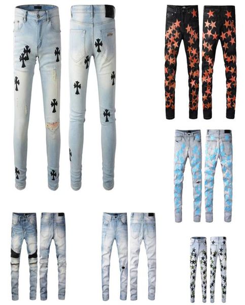 

mens designer jeans badge rips stretch black fashion men039s distressed ripped skinny eans slim motorcycle moto biker causal me8482326, Blue