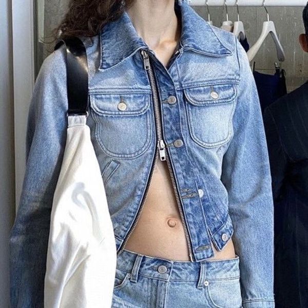 

womens jackets fashion classic trendy luxury design early autumn irregular zipper handmade worn out denim short coat jacket women c5 230818, Black;brown