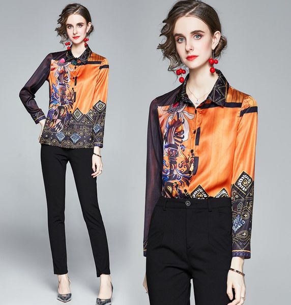 

drop spring summer fall runway vintage print collar button front long sleeve women ladies casual office workwear ol sh3739094, White