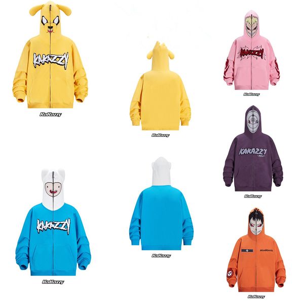 

fashion men women kakazzy hoodie full zip up couple tracksuit 3d print blend sweater autumn winter top, Black