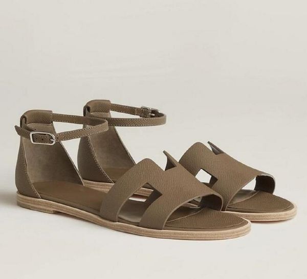 

fashion designer santorini sandals flat women sandals genuine leather luxury shoes fashion calfskin flats classic buckle open toe outdoor be, Black