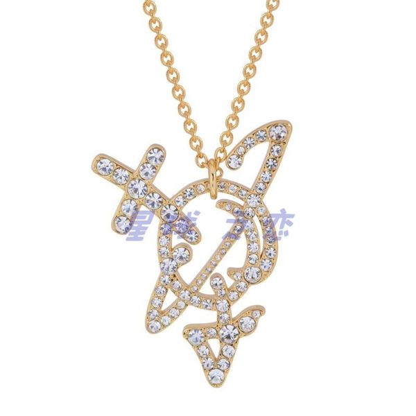 

empress dowager vivienne full diamond arrow saturn sweater necklace hollow out ins star same style, Silver