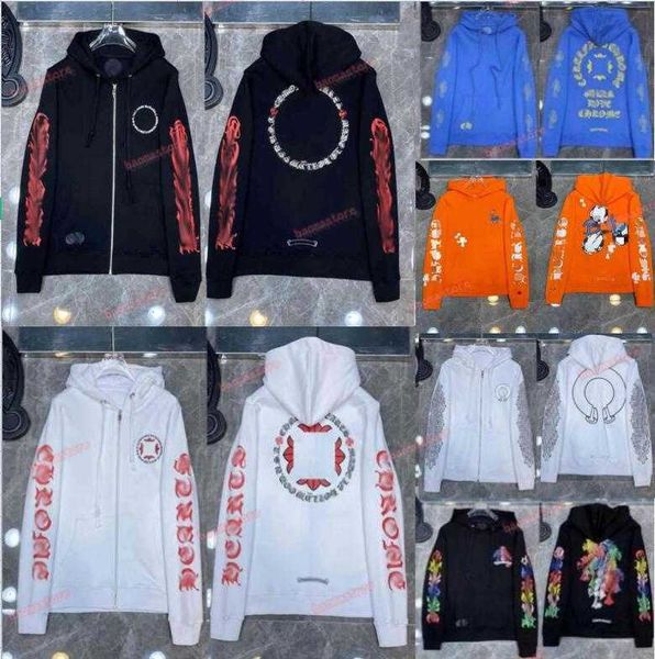 

a0ob men's hoodies sweatshirts 2023 mens chrome winter heart hoodie ch long sleeve loose coat hooded hoody men woman hip hop chromees h, Black