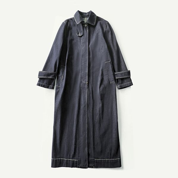 

toteme women silhouette coat straight-leg loose denim coat top, Tan;black