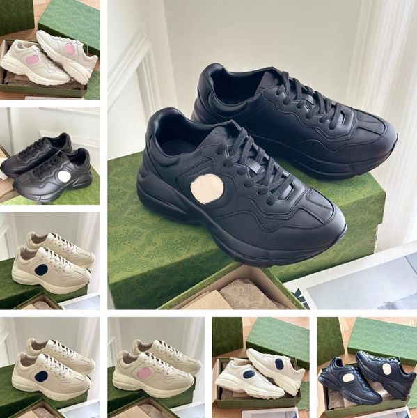 

luxury men women rhyton sneakers shoes men technical interlocking low- skateboard walking black white calfkin leather party dress sports eu3