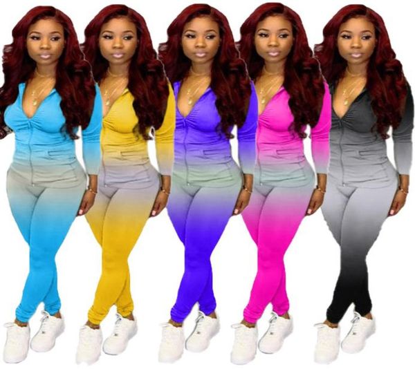 

echoine gradient print tracksuits two piece set women hooded zipper up jogger pencil pants suit active wear fitness outfits5333843, Gray