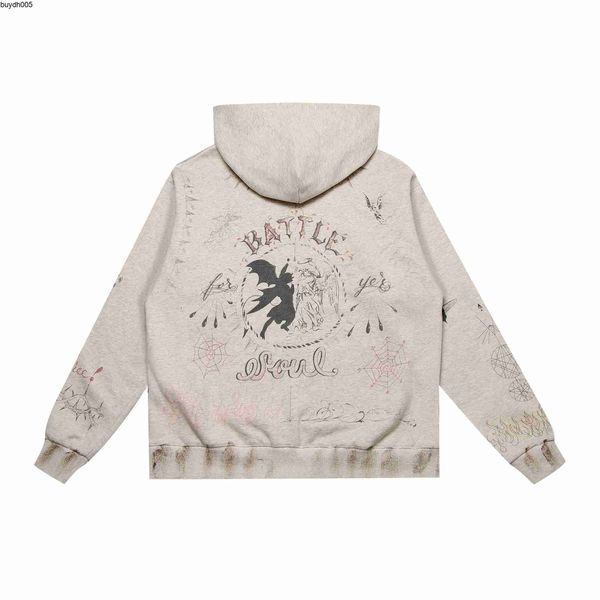 

0qm4 men's hoodies sweatshirts saint michael cho handdrawn graffiti american style distressed vtg hooded sweater unisex, Black