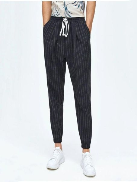 

men pinstriped drawstring waist pants w9ga012345678327769202674827, Black