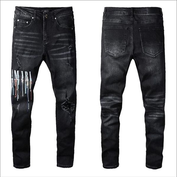 

23ss designer jeans mens denim embroidery pants fashion holes trouser us size 28-40 hip hop distressed zipper trousers for male 202250, Blue