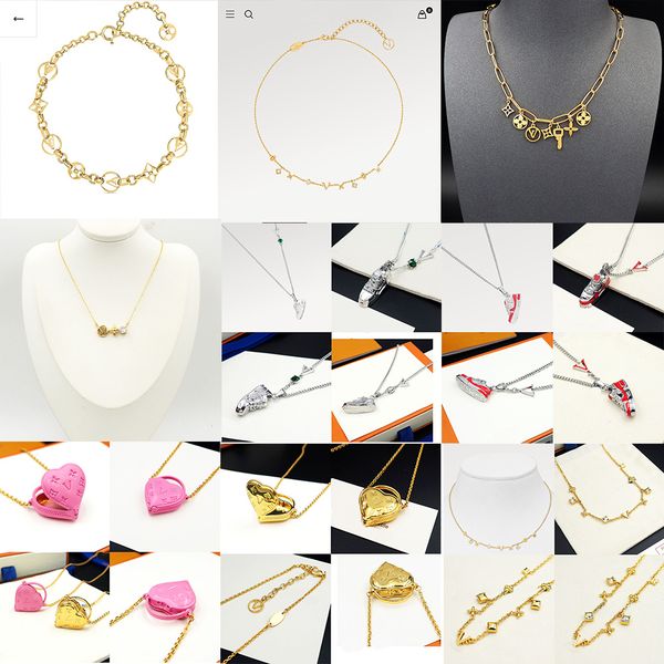 

20 style luxury designer pendant necklaces designer stainless steel 18k gold-plated monogram necklaces for mens women wedding jewelry, Black