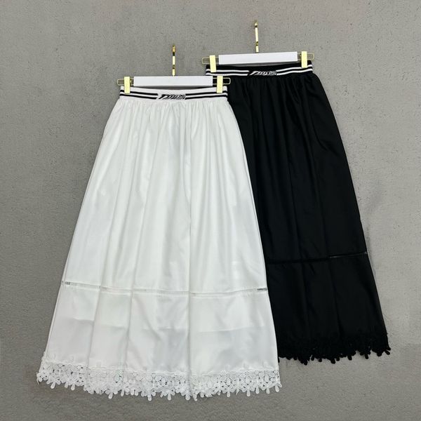 

2023 skirts new luxury brand summer fashion 2 colour elegant lace skirts women high waist solid a-line long skirt, Black