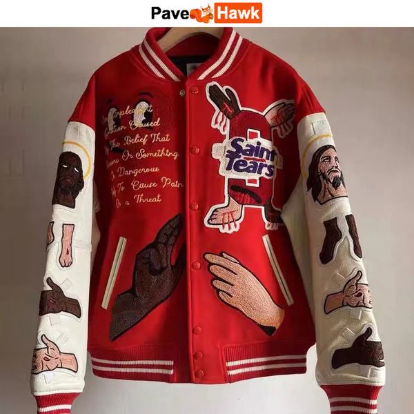 

mens jackets bomber jacket hip hop letter flocking embroidery loose casual baseball coat high street retro outwear spring 230818, Black;brown