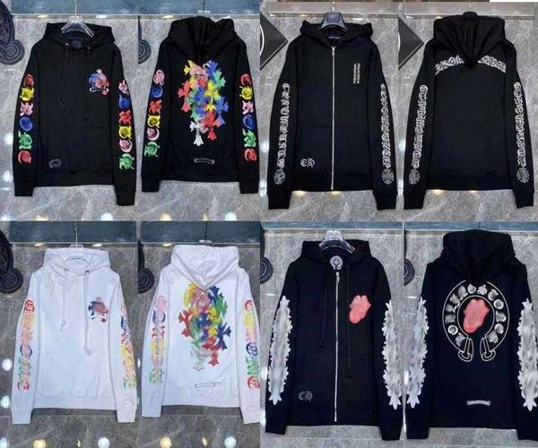 

2vh6 men's hoodies sweatshirts designer mens chrome winter heart hoodie ch long sleeve jacket loose coat hooded hoody men woman hip hop, Black
