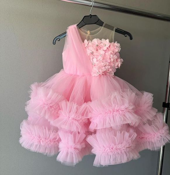 

2023 pink sheer neck flower girl dresses ball gown tulle tiers beaded vintage lit tle girl peageant dress gowns zj405, White;blue