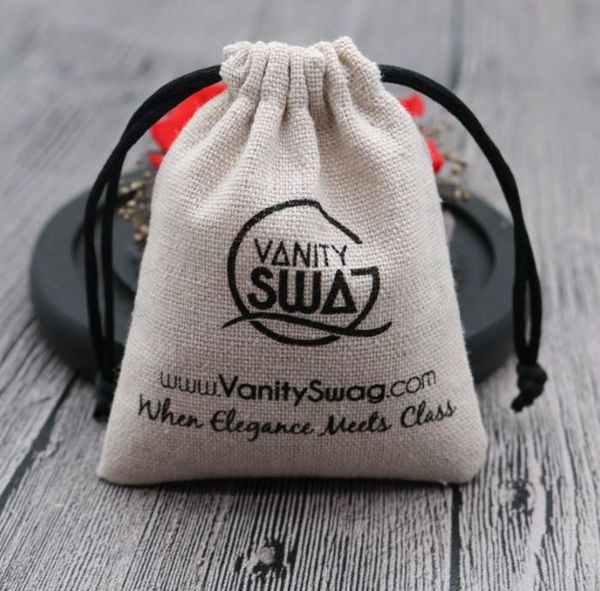 

boxes personalized logo linen bag 8x10cm(3x4inch) pack of 500 natural jute drawstring pouch, Black;white