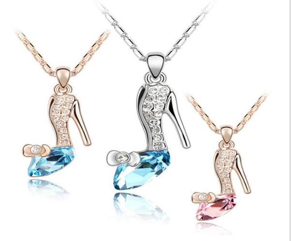 

fashion austria crystal shoes pendants necklace silvergold chains ladies rhinestones highheeled shoe charms necklaces for women 6504996, Silver