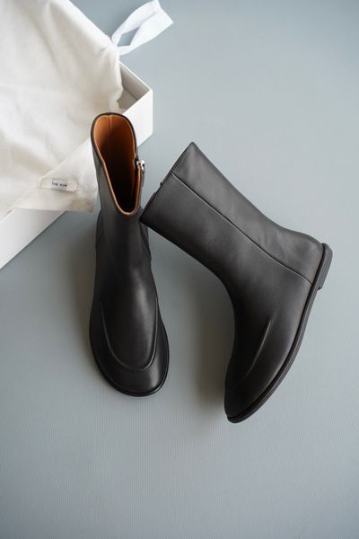 

women's shoes the row canal leather ankle boots original real genuine leather inside zip fashion boots row italy style runway show euro, Black