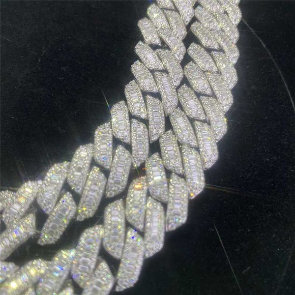 

15mm vvs moissanite diamond sterling silver 925 white gold men hip hop jewelry bling baguette cuban link chain