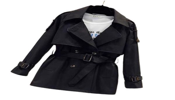

new fashion women short trench coat autumn winter vintage belt double breasted khaki windbreaker outwear slim ice coat y53816343403, Tan;black