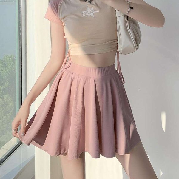 

icy silk pleated skirt for women in summer high waist slimming crock covering ice all matching a line short, Black
