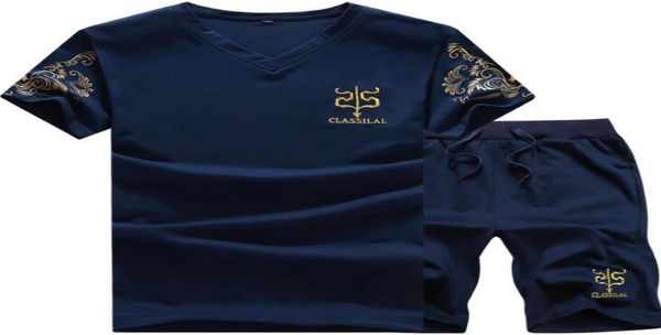 

new summer men tracksuit shortsleeved t shirtshorts sets casual male sweatshirt camouflage sportswear suit men set3469645, Gray