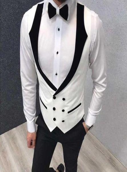 

men039s vests slim fit men vest with double breasted white and black one piece custom man waistcoat for formal wedding groomsme3317509, Black;white