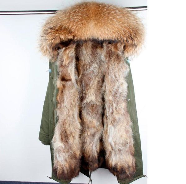 

maomaokong real fur parka men winter jacket real raccoon fur hooded coat nature raccoon lining jackets man coat1001468, Tan;black