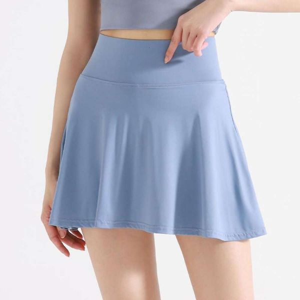 

summer anti exposure tennis skirt nude feeling quick drying high waisted outdoor running fitness fake two piece, Black