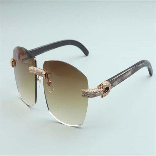 

factory outlet simple luxury sunglasses full diamond glasses t4189706-b7luxury frameless natural black pattern horn horn mirrored 213l, White;black