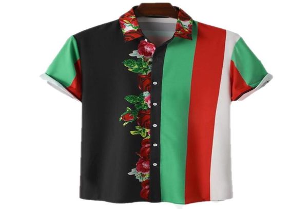 

fashion men hawaiian shirt lapel short sleeve print patchwork button casual blouse vacation streetwear camisa masculina9059579, White;black