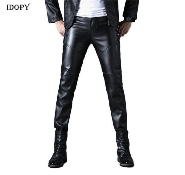 

men039s pants idopy mens faux leather black motorcycle biker side buttons cool pu trousers for male3862359