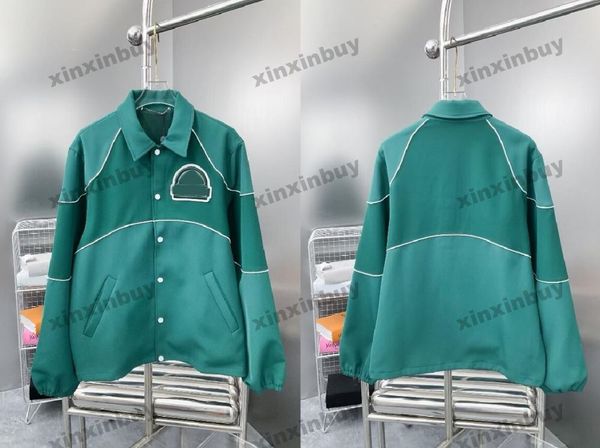 

xinxinbuy men designer coat jacket flower patch label pocket zipper long sleeve women gray black green khaki s-xl, Black;brown