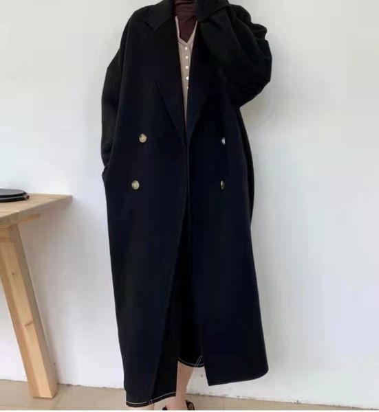 

womens jackets dark american doublesided cashmere coat lazy wind woolen loose long section fashion solid for women ins 230818, Black;brown