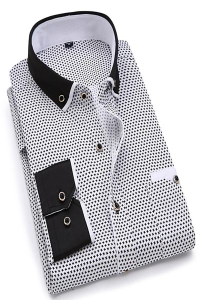

ebaihui men fashion casual long sleeved printed shirt slim fit male social business dress shirt brand men clothing soft comfortab3671186, White;black