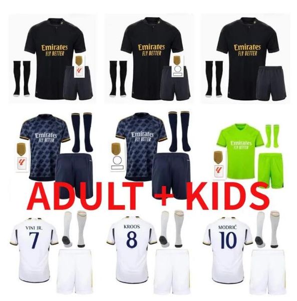 

2023 2024 bellingham vini jr soccer jerseys joselu tchouameni modric real madrids 23 24 football shirt camavinga rodrygo goalkeeper camiseta, Black;yellow