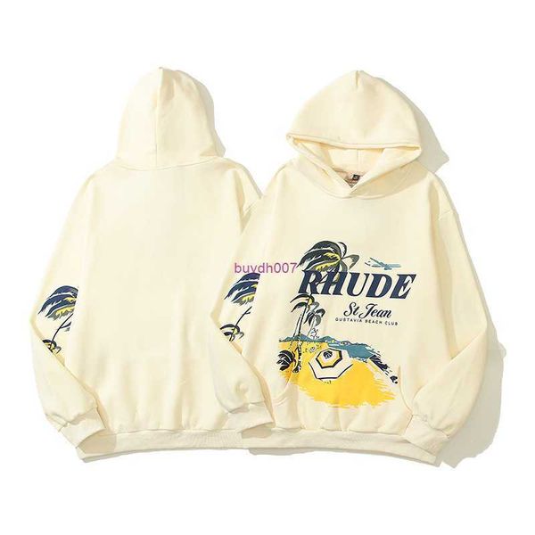

nj9e men's hoodies sweatshirts 23ss american high street trendy rhude beach club printed hoodie hip hop hoodie, Black